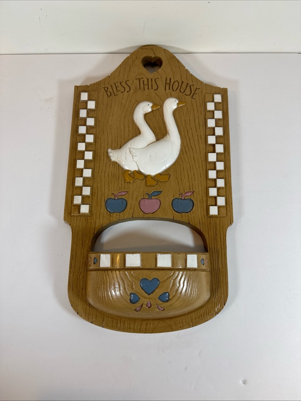 Rustic 'Bless This House' Goose Wall Pocket - White & Blue